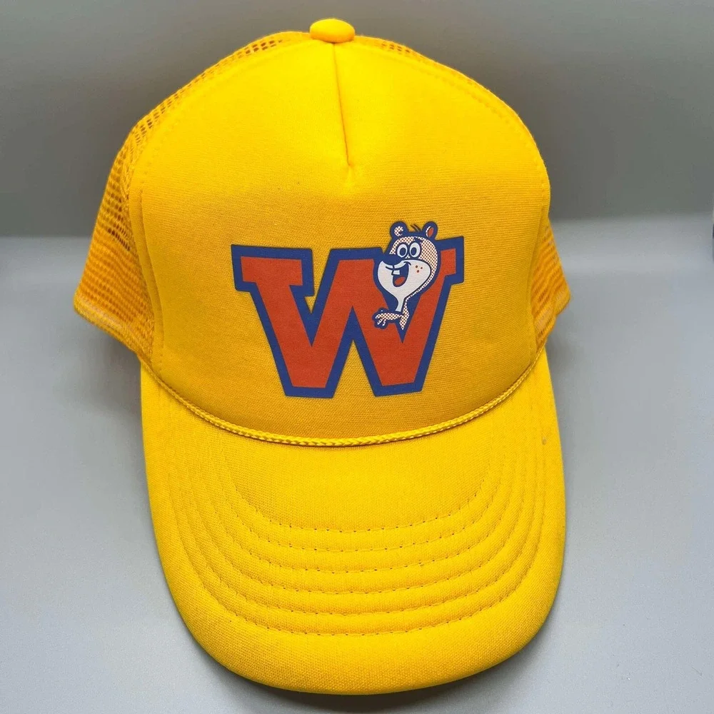 Wally's Letterman Yellow Squirrel Foam Trucker Hat/adjustable SnapBack Cap YOUTH - Picture 1 of 11